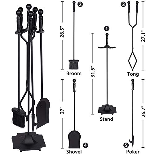 SHINESTAR 5 Piece Fireplace Tool Sets, 32 Inch Wrought Iron Fireplace