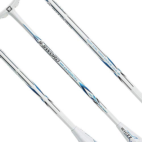 WHIZZ Graphite Badminton Racket Set, Upgraded Version with Grommet Strip (Sword Black+White)