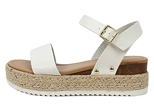 Ecolley Casual Sandals for Women Sexy Plain Ankle Strap Open Toe Espadrille Platform Size 42 - Thumbnail 4