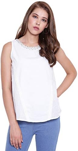 Label Regalia Women's Embellished Pin Tuck Top(Linen_White)