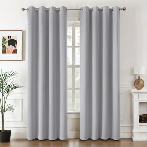 MIULEE Verdunklungsvorhänge Thermo Modern Ösen 2er Set 140x245cm Hellgrau