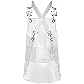 Funnytek Hair Stylist Apron, Beauty Salon Clear Apron with Pockets Cross Back Waterproof Hairdresser Barber Work Aprons