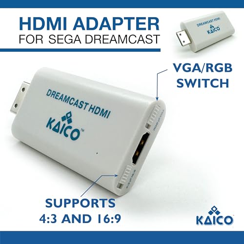 Kaico Sega Dreamcast HDMI Adapter – Plug & Play HDMI Converter for Sega Dreamcast Console – Supports DC VGA & RGBS Output – All-in-One AV Cable for All Dreamcast Games
