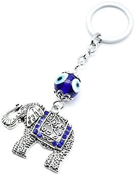 Muzuri Feng Shui Talisman Nazar Blue Evil Eye with Elephant Key Ring/Key Chain for Protection + Free Handmade Luck Red String Bracelet