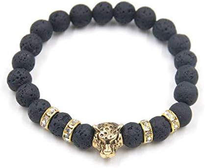 MHOOOA Natural Stone Beads Men Bracelets Luck Charm Matte Black Natural Stone Beads Onyx Stone Matt Tiger Leopard Bracelets For Men