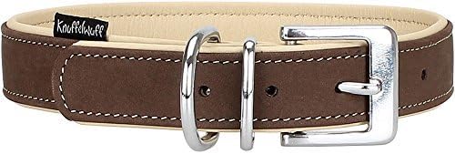 Knuffelwuff Orlando Nubuck Soft Leather Dog Collar, 19-25 cm, Brown/Beige