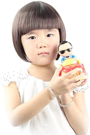 Brown Straight Wigs for Kids Child Flat Bangs Synthetic BOB Cosplay Wig