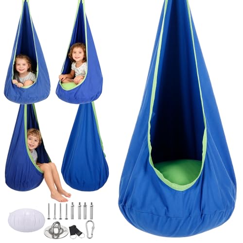 Gugxiom Columpio sensorial para niños, Silla Hamaca para niños, Hamaca para Silla de Asiento de actualización de hasta 350 Libras, para Interiores y Exteriores (Nailon Azul)