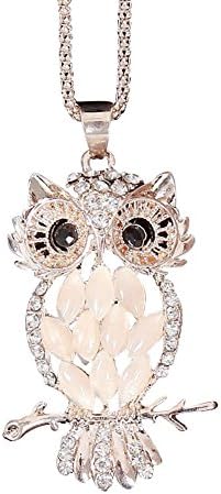 New Rose Gold Plated Opal Crystal Owl Pendant Necklace Long Sweater Chain M