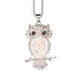 New Rose Gold Plated Opal Crystal Owl Pendant Necklace Long Sweater Chain M