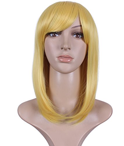 Diforbeauty Short Straight with Oblique Bangs Synthetic Hair Bob Wig for Cosplay Costume