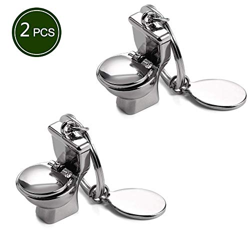 Metal Toilet Novelty Keychain Cool Car Ring Handbag Pendant Decoration Kid Creative Gift Silver - Pack of 2
