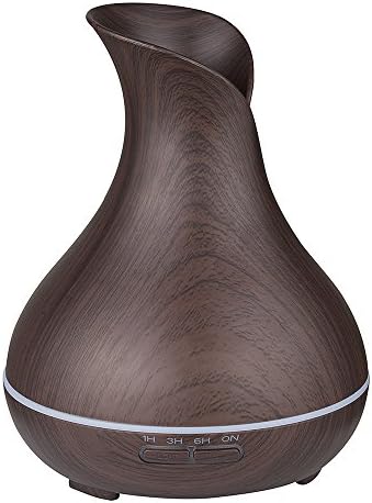 WINSOUL 300ml small perfume smell cold air steam electric ultrasonic heat essential oil aroma freshner nozzle outlet wooden purifier diffuser with timer for home large room (Black)