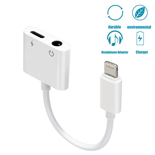 Lightning Adapter, Lightning Splitter Adapter & 3.5mm Headphone Jack, 2 in 1 Lightning Headphone Audio & Charge Adapter for iPhone 7 / 7 Plus, Support Non-Apple Original Headset(white)