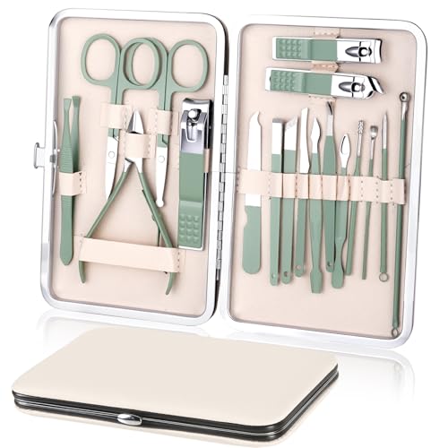 Tagliaunghie Set Professionale, 18 Pezzi Grooming Kit Strumenti, Kit Pedicure Manicure Professionale Donne Uomini per Manicure, Grooming con Bella Box (Verde)
