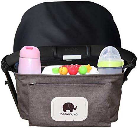 Baby Stroller Organizer Bag with Tissue Pocket and Cup Holders - Extra-Large Storage Space Baby Stroller Accessories Bag- Premium Quality&Durable-Brown