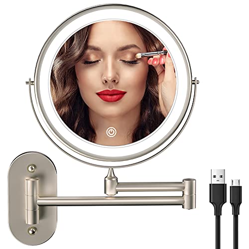 Rechargeable Wall Mounted Lighted Makeup Vanity Mirror with 3 Color