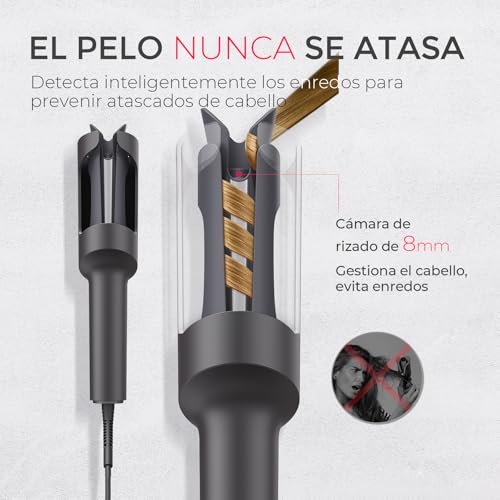 TYMO CURLPRO Automatic Hair Curler – Portable 25 mm Automatic Hair Styler, 160 – 210 °C, Large Curls Easily, Ceramic Curling Tongs, Anti-scald, Metallic Grey