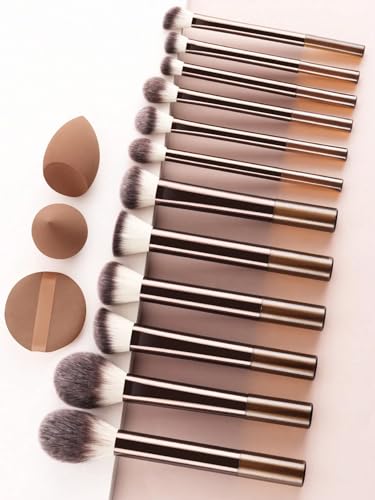 Set de brochas de maquillaje mini para principiantes, set de brochas de maquillaje profesionales, un set para maquillar todo el rostro. (Coffee color)