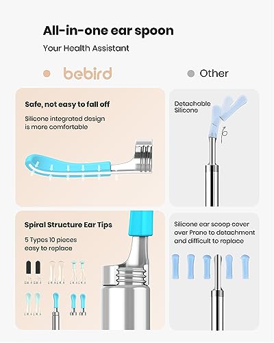 BEBIRD R1 Wax Removal Tool for Ear - Spade Ear Canal Cleaner with Camera 1080P Earscope, Wax Remove Ear Picker with Vari Replacement Tips, Camera with 6LED Light for Ear/Nose/Throat Examination, Black