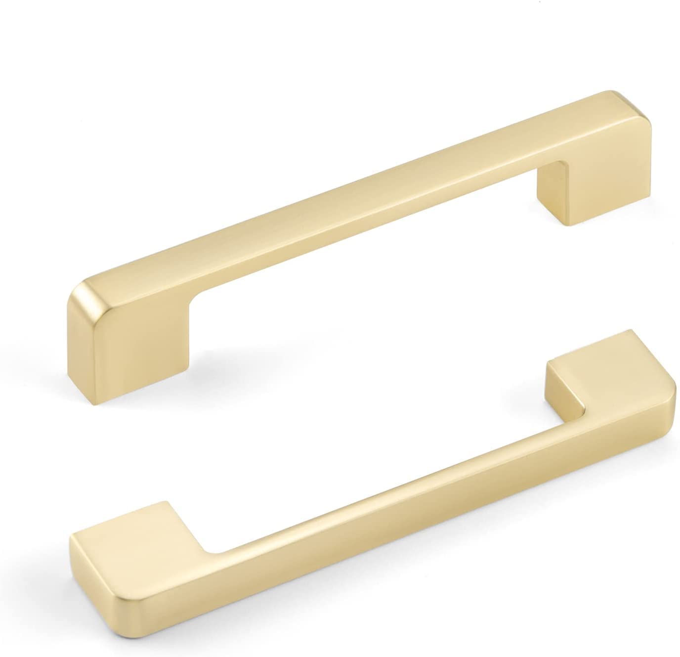goldenwarm 5Pack Gold Cupboard Handles 128mm Gold Kitchen Handles Gold Drawer Handles -LS9901GD128 Brushed Brass Cabinet Handles Zinc Alloy Square Cupboard Door Handles Hole Centers 128mm