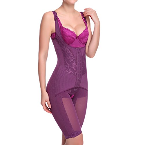 Shymay Women's Full Body Shaper Waist Cincher Thigh Reducer Bodysuit Shapewear, Purple, Tag size 3XL=US size 8-10