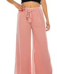 El clásico Casual para dama de Gasa Plisada corbata pierna ancha pantalones largos