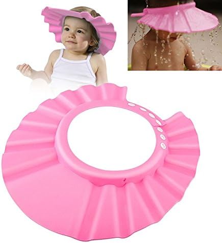 Adjustable Baby Soft Safety Bath Durable Anti Tears Visor Shampoo Hat Eva Material Ideal for Children Kids Toddler Shield Cap Wash Hair by For Happy Pets (Pink)