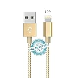 iPhone Cable - 10Feet, DANTENG Extra Long Charging Cord - Nylon Braided 8 Pin to USB Lightning Charger for iPhone 7,SE,5,5s,6,6s,6 Plus,iPad Air,Mini,iPod(Gold)