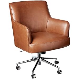 Amazon Brand – Rivet Vegan Leather Adjustable Home Office Chair, 22.8″W, Saddle Brown