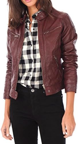 Leather Market Women's 100% Lambskin Leather Bomber Biker Jacket outfit Large Maroon