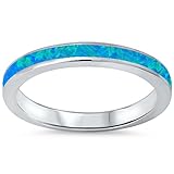 Lab Created Blue Opal Band .925 Sterling Silver Ring sizes 10