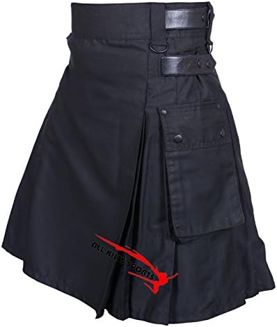 Men’s Black Leather Straps Utility Kilt (40)