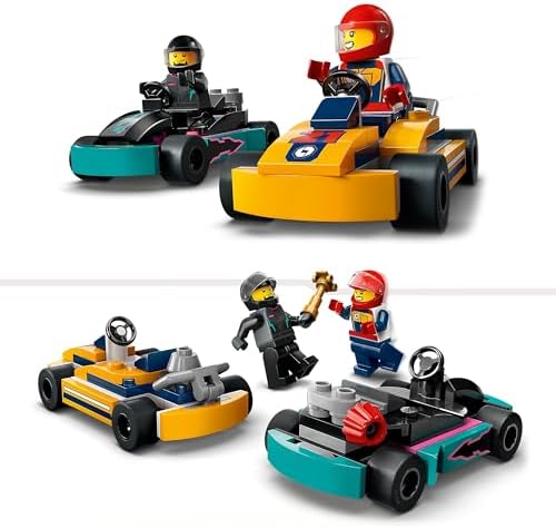 Lego city karts e pilotos de corrida, 2 minikarts de brinquedo, conjunto de construção com 2 minifiguras de motorista, carros de competição, presente para meninos e meninas de 5 anos ou mais 60400