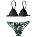 Suma-ma Solid Color Bikini Top+Leaves Printed Panty Bikini Set Tankinis, Sexy Women Summer Beach Push-Up Padded Swimsuit