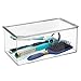 mDesign Stackable Plastic Bathroom Storage Box, Hinge Lid, Container for Organizing Soap, Body Wash, Shampoo, Conditioner, Hand Towels, Hair Accessories, Lumiere Collection, 2 Pack, Clear