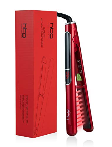 HTG Professional Flat Iron with Infrared and Ionic Hair Straightener 1 inch Ceramic Tourmaline Plates LCD Display Dual Voltage for All Hair Types for Shinny Hair 2 in 1 Straightening&curling Flat Iron