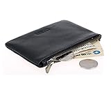 DEEZOMO Genuine Leather Simple Credit Card & Coin Wallet with Zipper for Men and Women