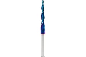 Tapered Ball-Mill CNC 2D & 3D Carving Bits, 2.4 Deg Tapered Angle Ball Tip R1.5, 1/4" Shank 3" OVL for Wood Carving Detail Pr