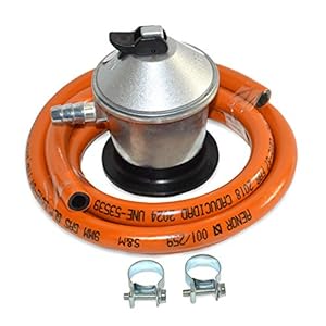 S&M 321771 Butaangasregelaar+rubberen slang 1,5 m+2 klemmen, grijs/oranje