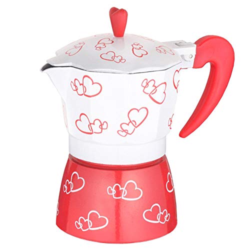 Stovetop Espresso and Moka Pots,Alloet Red Heart Printed Coffee Maker Aluminum Alloy Espresso Mocha Italian Cappuccino Latte Milano Coffee Pot Kit for Gas or Electric Stove Top(300ml)