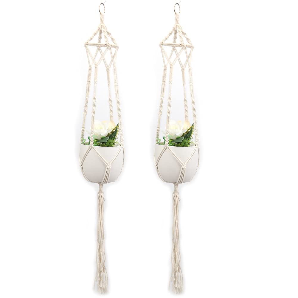Tiardey 2 Pcs DIY woven cotton rope flower pot Hanger, Handmade Plant Holder for Gift Round & Square Pots Indoor and outdoor hanging basket-Lantern Style