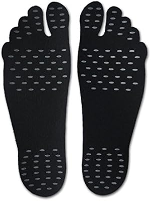 Stick on Soles for Feet Nakefit, Waterproof Adhesive Foot Pads for Barefoot Lover Activity on Summer Beach(1 Pair Black)