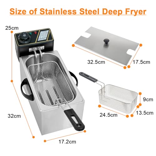 4L Electric Deep Fryer, 2000W Deep Fat Fryer with Adjustable Temperature Control Stainless Steel Frying Basket Lid, Electric Oil Frying Machine for French Fries Chicken Wings Home Kitchen Restaurants
