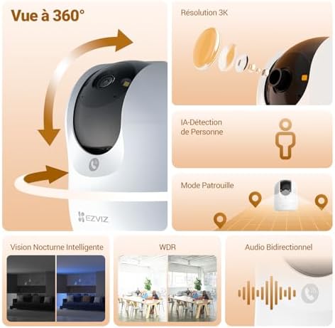 3K(5MP) Camera Interieur, Caméra Surveillance WiFi C6N G1 3K