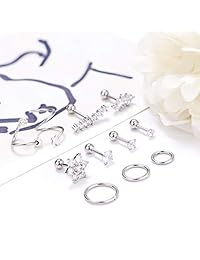 Milacolato 11Pcs Stainless Steel Ear Cartilage Earrings Hoops for Women Girls Tragus Helix Conch Piercing CZ Barbell Stud 16-18G