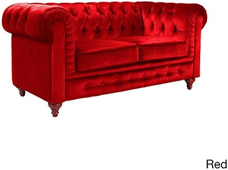 Madison Home Classic Scroll Arm Tufted Velvet Chesterfield Loveseat Red