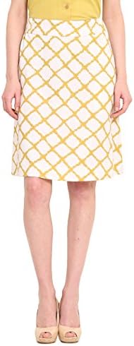 Saiesta Women's Conceal Zipper Hook And Eye Geometrical Woven Relaxed Fit A-Line Skirt In Ikat Print S White And Lime