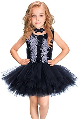 LEEGEEL Sequins Tutu Dress for Girls Handmade Tutu Dress Sleeveless Ballet Glitzy Dress with Bow Tie for Party, Dancing