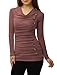 Allegra K Women's Cowl Neck Long Sleeves Buttons Decor Ruched Top Medium Red